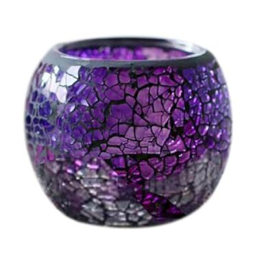 Imagem de Suporte de vela votiva de vidro para vela Tealight, castiçais românticos de mosaico manchado, lâmpada de velas de aromaterapia rachadas feitas à mão
