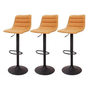 Imagem de Kit 3 Banquetas Altas Com Encosto Alto Giratória Para Cozinha Ilha Bar