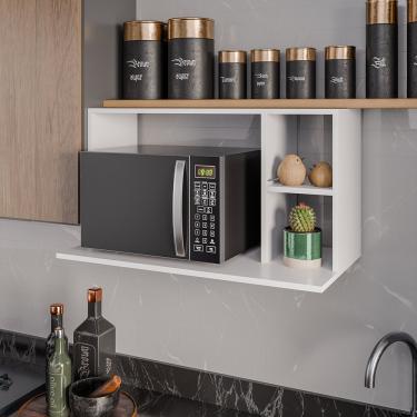 Imagem de Suporte Microondas com 2 Nichos em MDP Suspenso Zain 80cm Branco M12 - D'Rossi