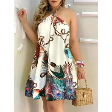 Imagem de Vestido Mini Sem Mangas plus Size Com Decote Halter E Estampa Floral P
