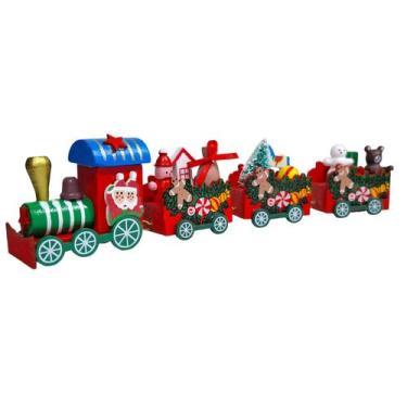 Imagem de Trem De Madeira Enfeite Decoração Natal Papai Noel 21Cm