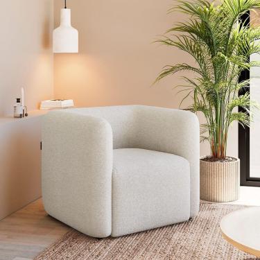 Imagem de Poltrona Decorativa Sala De Estar Trinidad Base Fixa Bouclê Off White G33 - Gran Belo