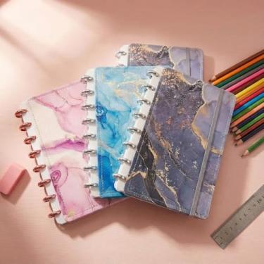 Imagem de Caderno capa dura marmorizado A5 B5 A4 para anotações, caderno sem pauta ou pautado, caderneta estilo couro, caderno de anotações, caderno 96 folhas capa dura espiral (Marmorizado Glitter- A5(M))