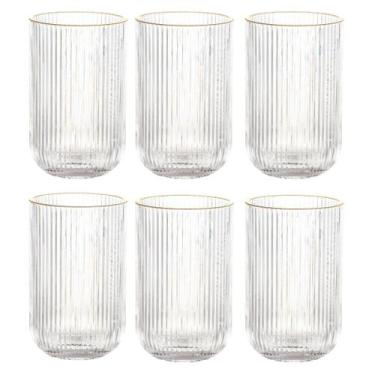 Imagem de Jogo C/ 6 Copos de Vidro Versalhes Borda Dourada 460ml Luxo Bebidas Ág