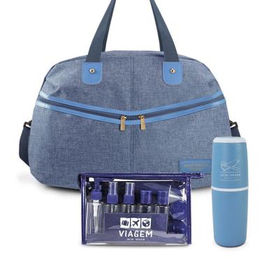 Imagem de Kit Bolsa De Viagem + Porta Escova De Dente + Frascos De Viagem 10 Peças Azul