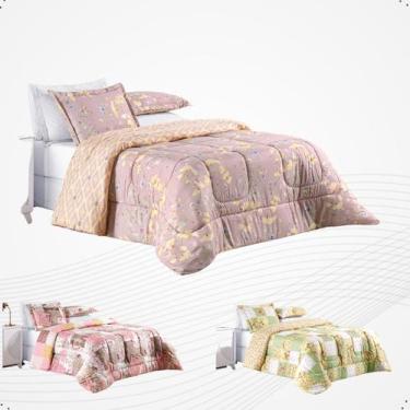 Imagem de Kit Edredom Luxo Cobertor Estampado Cor  Lavanda Queen 3 Peças Macio C