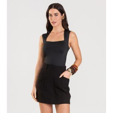 Imagem de Shorts Saia Feminino Evasê Em Sarja Dianna Preto, G, Preto