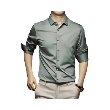 Imagem de Camisa Social Masculina Verde Tamanho Grande 5XL, Não Amassa, Estilo C