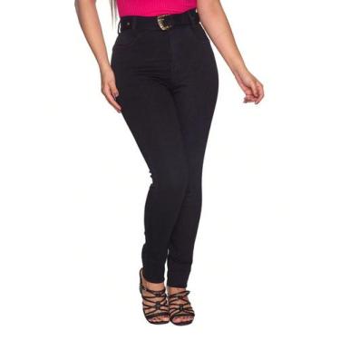 Imagem de Calça jeans black feminina com cinto e bolso forro de estilo blogueira