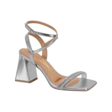 Imagem de Sandália Feminina Vizzano Salto Grosso com Tiras no Tornozelo e Strass Ouro/Rosa-Feminino