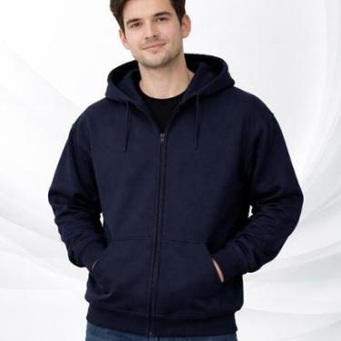 Imagem de Moletom Aberto Com Ziper Liso Capuz Bolso Blusa moleton Unissex Masculino e Feminino Blusão-Unissex