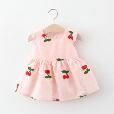 Imagem de Vestido de Princesa Bordado de Cereja para Bebês - Verão, Manga Voador
