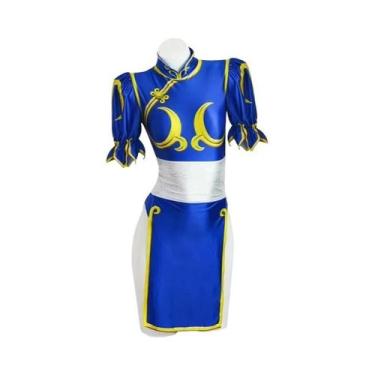 Imagem de Fantasia Cosplay Cheongsam Azul Para Mulheres, Bodysuit Sexy Chun Li C