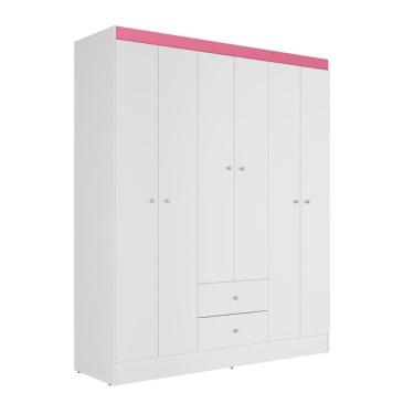 Imagem de Guarda Roupa Casal 6 Portas 2 Gavetas Itália Branco Rosa Kits Paraná Branco Rosa