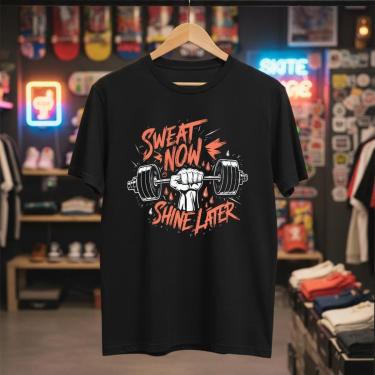 Imagem de Camiseta Masculina Esportiva Algodão Preto Camisa Treino Academia Musculação Fitness Custom-Masculino