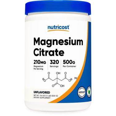 Imagem de Citrato de Magnésio Nutricost em Pó (Sem sabor, 500 Gramas)-Unissex