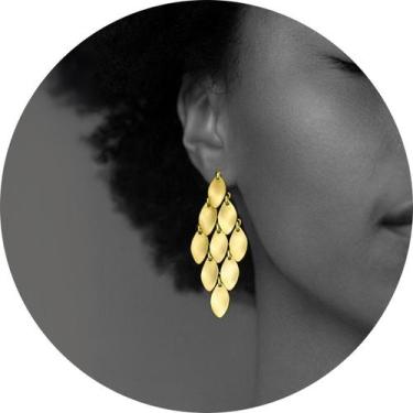 Imagem de Brincos Femininos Dourado Pressão Oval Luxo Moderno - anjo da mamãe, D