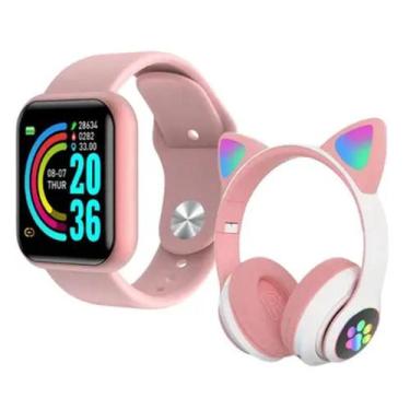 Imagem de Fone Gatinho Bluetooth Led com Relógio Smart Watch D20 Infantil Menino