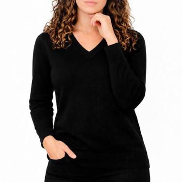 Imagem de Blusa Facinelli Tricot Basica Gola V REF:651237, Preto, P