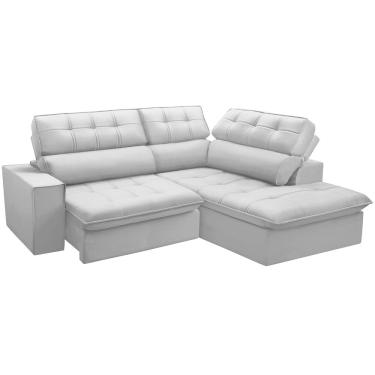 Imagem de Sofá 3 Lugares Retrátil Reclinável Chaise Direito 243cm Solin F04 Veludo Cinza - Lyam Decor