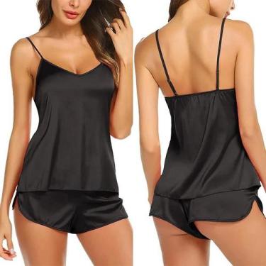 Imagem de Conjunto De Pijama De Seda Satinada Para Mulheres, Camisola Sexy E Sho