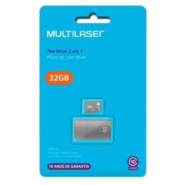 Imagem de Pen Drive Multilaser 2 em 1 Leitor USB e Cartão de Memória 32GB Classe