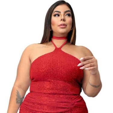 Imagem de Top cropped brilho paete amarração no pescoço lantejoulas com forro in