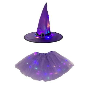 Imagem de Saia Roxa Halloween Led 40cm Fantasia P/festa + Chapéu Led - DreamInBo