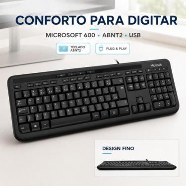 Imagem de Teclado Microsoft 600 ABNT2 USB Original Preto Resistente Confortável 