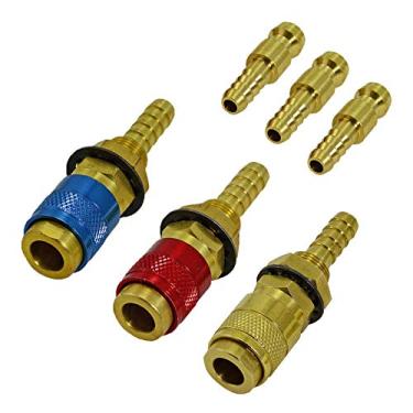Imagem de RIVERWELD Adaptador de conexão rápida refrigerado a água e gás para PTA DB SR WP 9 17 18 26 TIG Tocha de soldagem vermelho azul dourado cor 3set