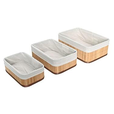 Imagem de Mimo Style Jogo de 03 Cestos Organizadores Feito de Bambu Cor Claro. Perfeito Para Banheiros, Armários, Lavanderias, Entre Outros. Bonito e Elegante (Bege - Grande)