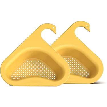 Imagem de 2 peças de cesta de pia em forma de cisne, cesta de pia de cozinha de canto, filtro de pia triangular de cozinha, rack de drenagem multifuncional para tanque de armazenamento de água (amarelo)