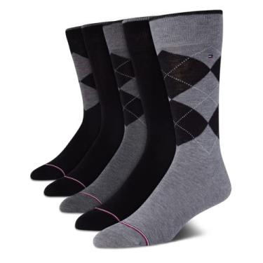 Imagem de Tommy Hilfiger Meias masculinas masculinas – Pacote com 5 meias leves e confortáveis para homens – Meias masculinas longas para trabalho (tamanho 37-46), tamanho 7-12, preto Argyle, Argyle preto, 7-12