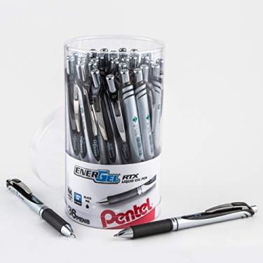 Imagem de Pentel Caneta de gel líquido retrátil EnerGel RTX Canister, tinta preta, pacote com 36 (BL77PC36A)