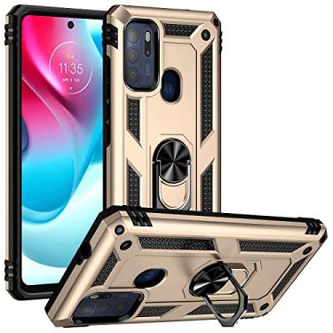 Imagem de Caso de capa de telefone de proteção Para Motorola Moto G60S Case Telefone celular com estojo de suporte de anel magnético, proteção à prova de choque pesada para Motorola Moto G60s (Color : Gold)