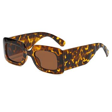 Imagem de Óculos de sol retangulares femininos designer vintage quadrados largos templos punk óculos de sol tons femininos uv400 oculos, moldura de leopardo marrom, mostrar como imagem