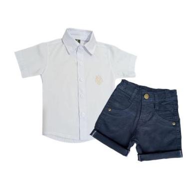 Imagem de Conjunto Infantil Masc Juvenil Camisa Social + Bermuda Sarja - Pó-Pô-P