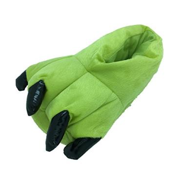 Imagem de Sapatos de casa quentes de pelúcia com pés de animais, Verde grama, S fits US Kid's Size 10-13