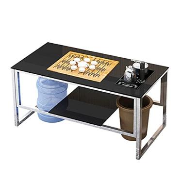 Imagem de SISWIM Mesa de centro chá chinês Kung Fu mesa de café, mesa de centro para sala de estar, mesa de centro de duas camadas com prateleira de armazenamento mesas de canto
