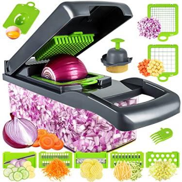 Imagem de Picador de legumes, picador de cebola profissional, picador de alimentos multifuncional 13 em 1, cortador de fatiador de vegetais de cozinha, picador de legumes com 8 lâminas, picador de cenoura e alh