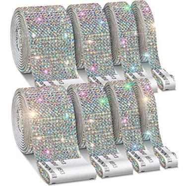 Imagem de 8 rolos de fitas de strass, fita de strass autoadesiva de prata Cludoo de 8 metros, fita de diamante de cristal brilhante, adesivo de strass brilhante para decoração de carro, faça você mesmo, artes e