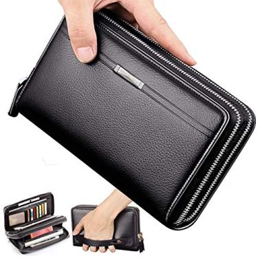 Imagem de Carteira masculina longa bolsa de couro clutch grande bolsa de negócios suporte para cartão de telefone capa presente para homens pai filho marido namorado, Preto, L, Clássico