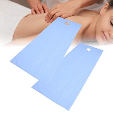 Imagem de 2 peças de cobertura de mesa de massagem SPA, conjunto de lençóis de massagem de poliéster para tratamento de spa à prova d'água para mesas de massagem, inclui lençol de elástico de massagem e cobertura de descanso de rosto para massagem,