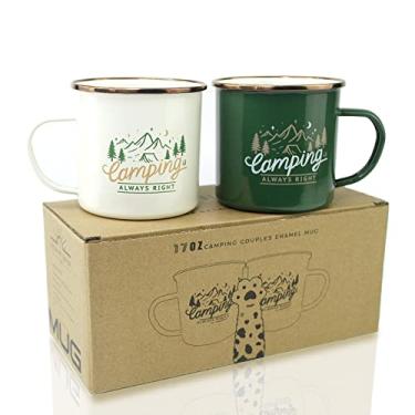 Imagem de Conjunto de 2 canecas de café Always Right Copo de chá esmaltado de viagem 17OZ grande capacidade 304SS aro dourado para beber ao ar livre caminhadas canecas presentes para casais aniversário casamento Natal ele e ela