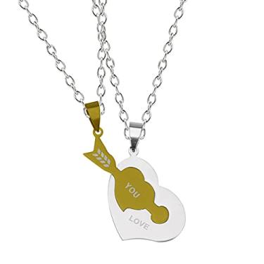 Imagem de CNBPIC Colar Costura Casal 3.5 * 3Cm Pingente de Aço Inoxidável 50Cm Corrente Joias Presente