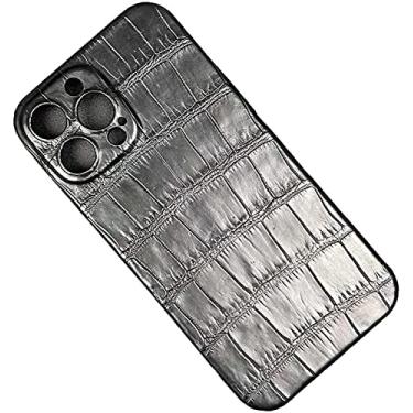 Imagem de RAYESS Capa de telefone traseira de couro de crocodilo com tudo incluído, para Apple iPhone 13 (2021) 6,1 polegadas à prova de choque resistente a arranhões [Proteção de câmera atualizada] (Cor: Preto)