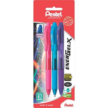 Imagem de Pentel Caneta Gel Energel X Retrátil 0.7mm Kit 3 Cores Rosa Azul e Violeta SM/BL107-PSVN