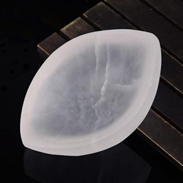 Imagem de JIC Gem Tigela de diamante de selenita de 10 cm, tigela de cristal natural, prato rômbico, esculpido à mão para decoração de casa, 1 peça