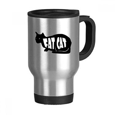 Imagem de Caneca de viagem natural com contorno de gato preto com tampa flip em aço inoxidável copo de carro copo térmico