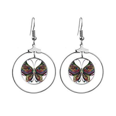 Imagem de Brincos de asas decorativas coloridas de borboleta com argola pendurada, joia circular